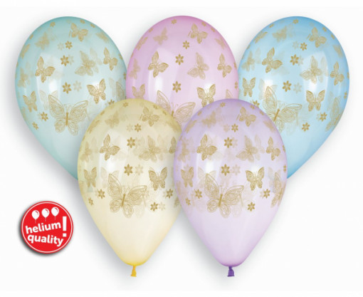 Set 5 baloane latex 33 cm - Golden Butterflies