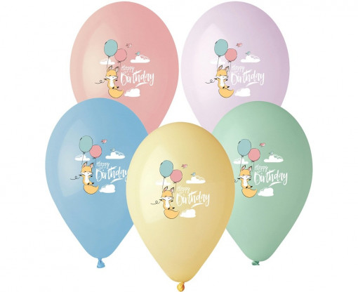 Set 5 baloane latex 33 cm - Happy birthday vulpita