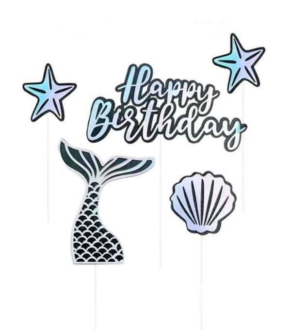 Set 5 cupcake topper "Sirena" - Negru/Argintiu