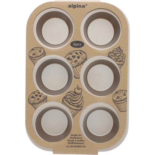 Tava de copt, sase cavitati, Muffin, antiaderent, otel carbon - Alpina