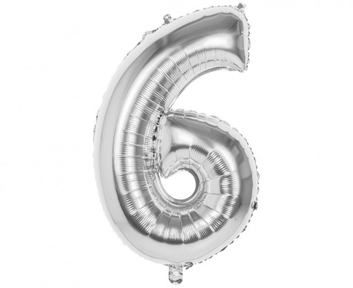 Balon folie 86 cm - cifra 6, Argintiu