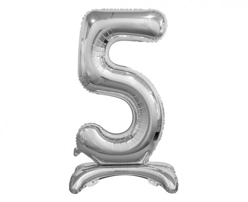 Balon folie decorativ 74 cm - cifra 5, argintiu