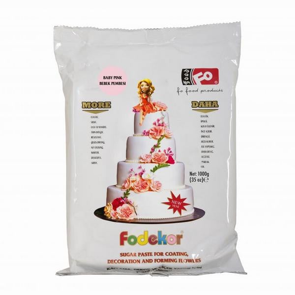 Pasta de zahar pentru acoperire, decor si flori - ROZ DESCHIS - 1KG - FoDekor