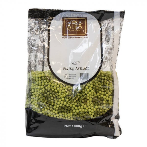Perle din Orez Expandat 4 mm - VERDE MASLINA - 1 kg, Alba Chocolate