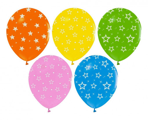 Set 5 baloane latex 30 cm - "Stars", diferite culori