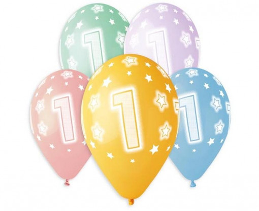 Set 5 baloane latex 33 cm - "1"