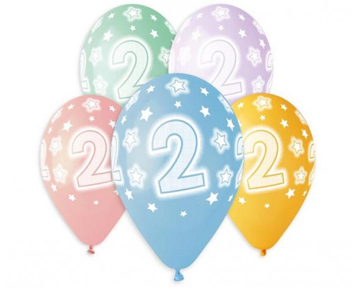 Set 5 baloane latex 33 cm - Cifra 2, diferite culori