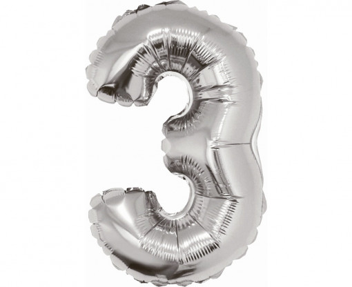Balon folie 35 cm - Cifra "3", Argintiu