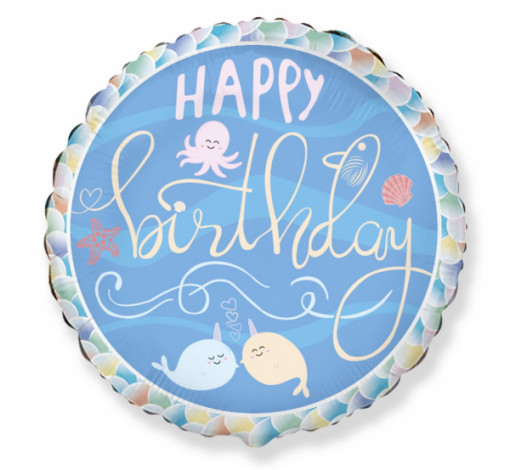 Balon folie 45 cm - Narwhal "Happy Birthday"