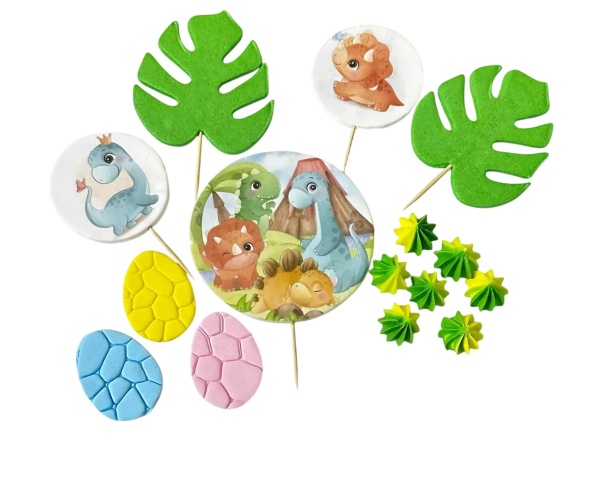 Decoratiuni comestibile din zahar - set "Little Dinosaurus"