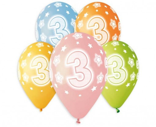 Set 5 baloane latex 33 cm - Cifra 3, diferite culori