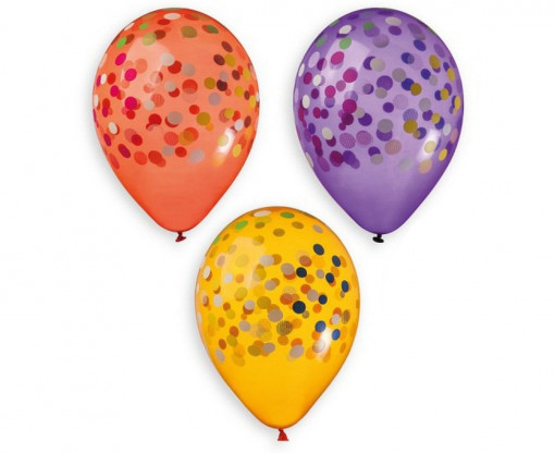 Set 5 baloane latex 33 cm - "Colourful Confetti" - Crystal mix