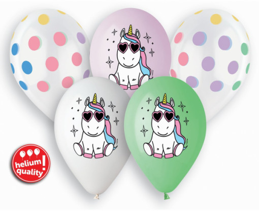 Set 5 baloane latex 33 cm - Happy Unicorn