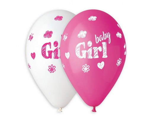 Set 5 baloane latex 33 cm - roz "Baby Girl"