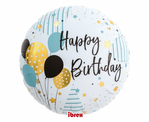 Balon folie 35 cm - Rotund "Happy Birthday" II