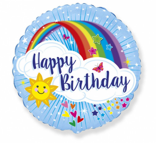 Balon folie 45 cm - Rainbow, "Happy birthday"
