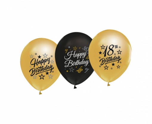 Set 5 baloane latex 30 cm - auriu si negru 18 Birthday