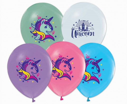 Set 5 baloane latex 30 cm - Unicorni
