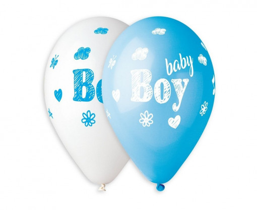 Set 5 baloane latex 33 cm - albastru "Baby Boy"