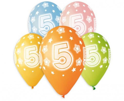 Set 5 baloane latex 33 cm - Cifra 5, diferite culori