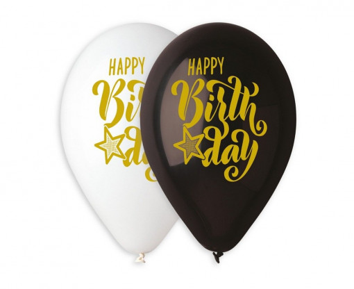 Set 5 baloane latex 33 cm - "Happy Birthday", auriu