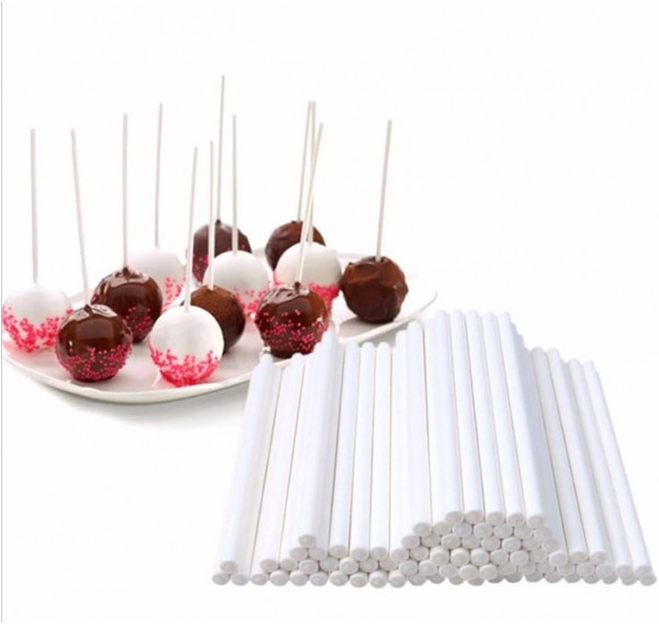 Set 50 betisoare acadele, lollipops, reutilizabile, termo-rezistente, Albe - 10 cm