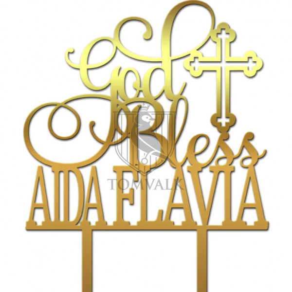 Topper personalizat pentru tort botez "God Bless You" 4N