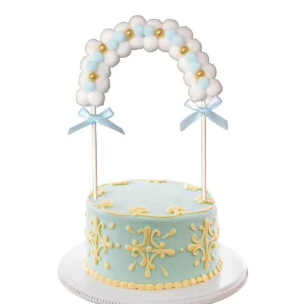Topper tort arcada - Alb cu albastru - 17 cm