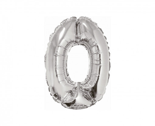 Balon folie 35 cm - Cifra "0", Argintiu