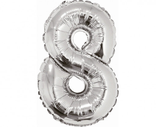 Balon folie 35 cm - Cifra "8", Argintiu
