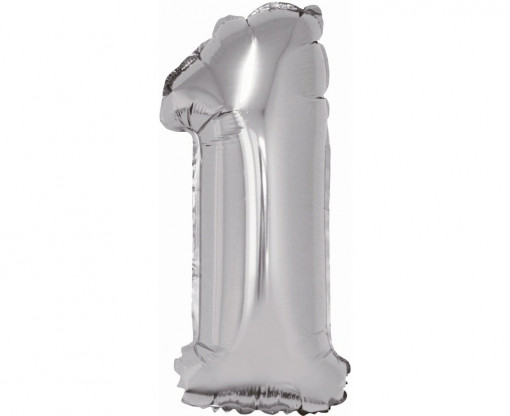 Balon folie 35cm - Cifra "1", argintiu