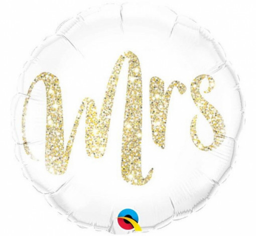 Balon folie 45 cm - Rotund "Mrs", alb-auriu