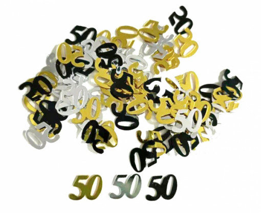 Confetti numar 50 - mix (auriu, argintiu, negru) - 18 g