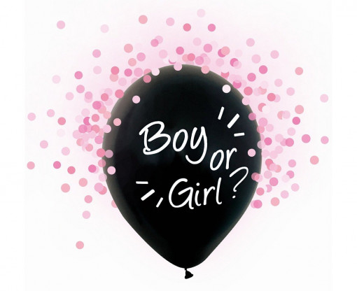 Set 4 baloane latex 30 cm - "Boy or Girl?", confetti roz