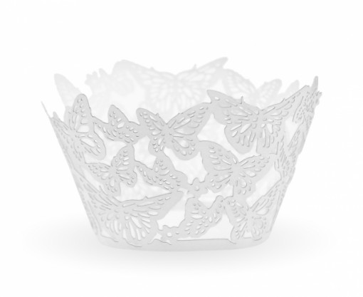 Set 6 invelitori decorative pentru briose - Fluturi - alb