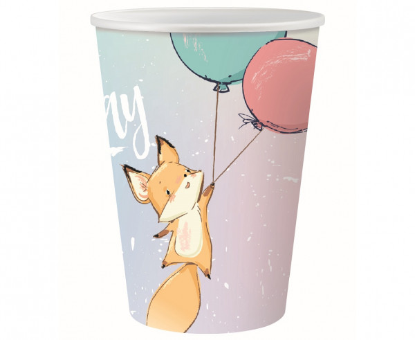 Set 6 pahare hartie "Happy birthday" fox