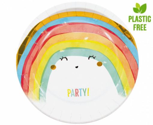 Set 8 farfurii hartie Rainbow Party, 23 cm