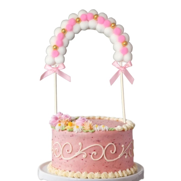Topper tort arcada - Alb cu roz - 17 cm