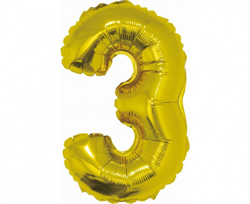 Balon folie 35 cm - Cifra "3", Auriu