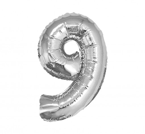 Balon folie 35 cm - Cifra "9", Argintiu