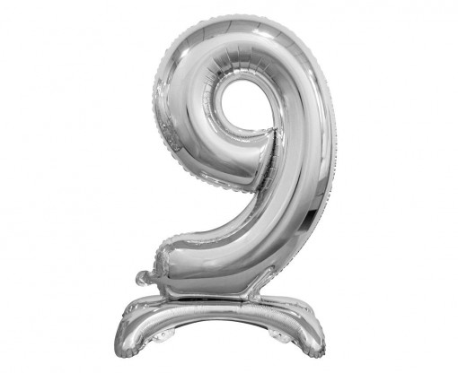 Balon folie decorativ 74 cm - cifra 9, argintiu