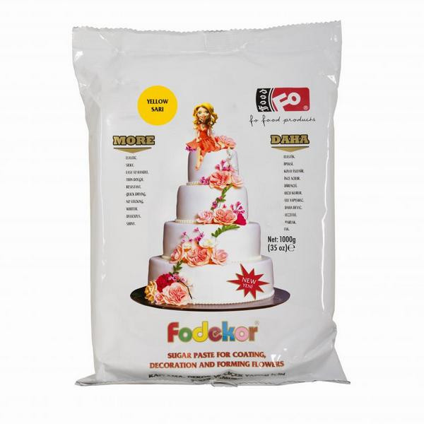 Pasta de zahar pentru acoperire, decor si flori - GALBEN - 1KG - FoDekor