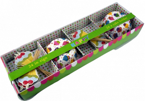 Set 24 invelitori decorative pentru briose + 24 minitoppers - "Cupcakes"