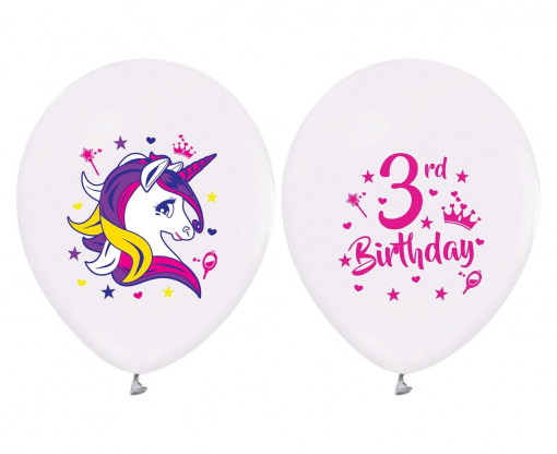 Set 5 baloane latex 30 cm -3rd Birthday (Unicorn)