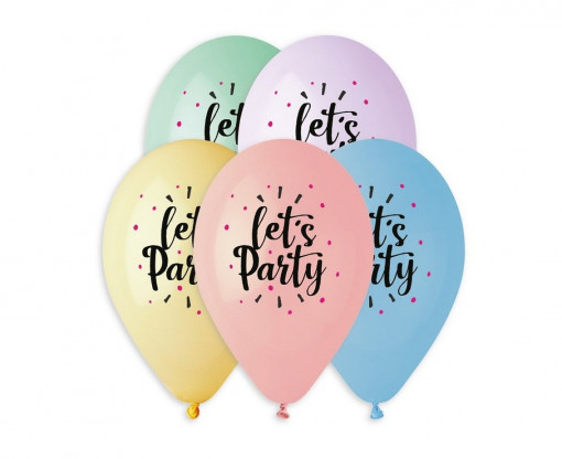 Set 5 baloane latex 33 cm - "Let's party", diferite culori