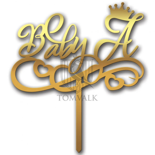 Topper personalizat pentru tort botez "Baby Initiala"