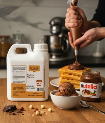 Aroma gel termostabila Dharst cu gust de Aromă termostabilă – nutella – – 1 l | gust intens de cremă de alune și cacao, flacon 100 ml – aroma profesionala pentru creme, aluaturi si deserturi.