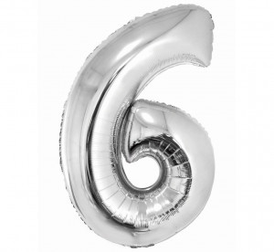 Balon Folie 92 cm - Cifra "6", Argintiu - Img 1