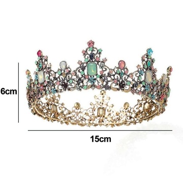 Coronita aurie din metal cu perle multicolore  - ø15 cm - h6 cm