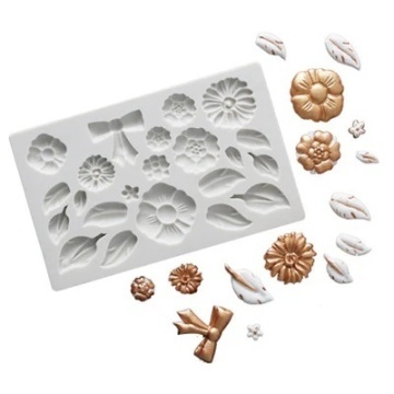Mulaj din silicon - Flori Frunze si Funda - T09048